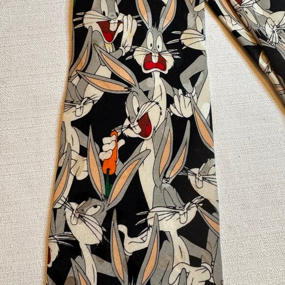 Vintage 1993 Looney Tunes Mania Bugs Bunny Cartoon Character Black Neck Tie - Picture 4 of 4